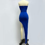 Strapless Embellished Blue Mermaid Gown H5325