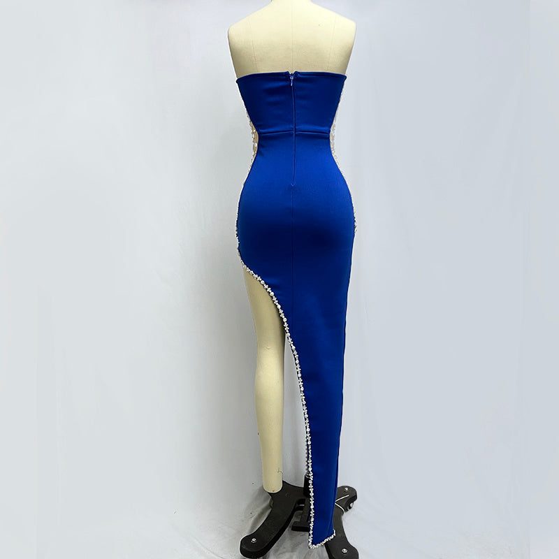 Strapless Embellished Blue Mermaid Gown H5325
