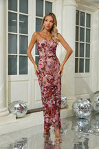 Strapless Embellished Floral Maxi Dress H6567