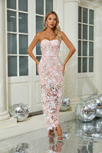 Strapless Embellished Floral Maxi Dress H6567