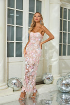 Strapless Embellished Floral Maxi Dress H6567