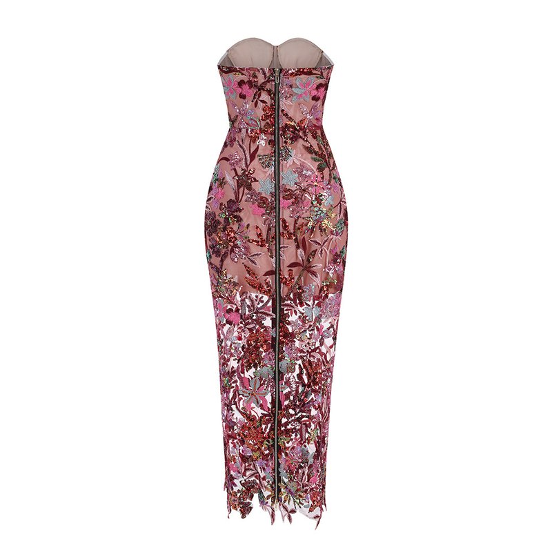Strapless Embellished Floral Maxi Dress H6567