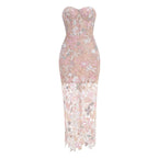 Strapless Embellished Floral Maxi Dress H6567