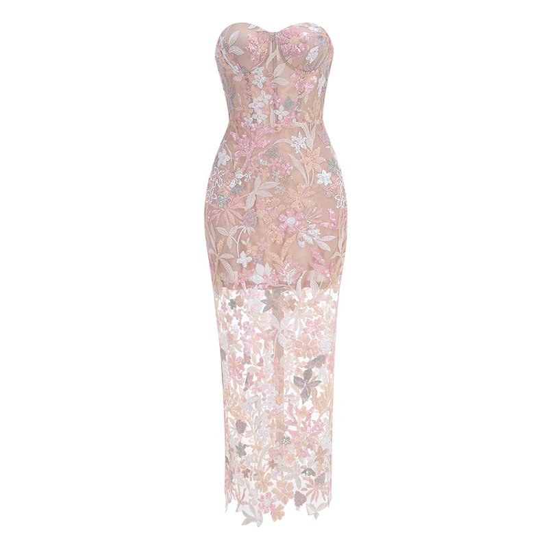 Strapless Embellished Floral Maxi Dress H6567