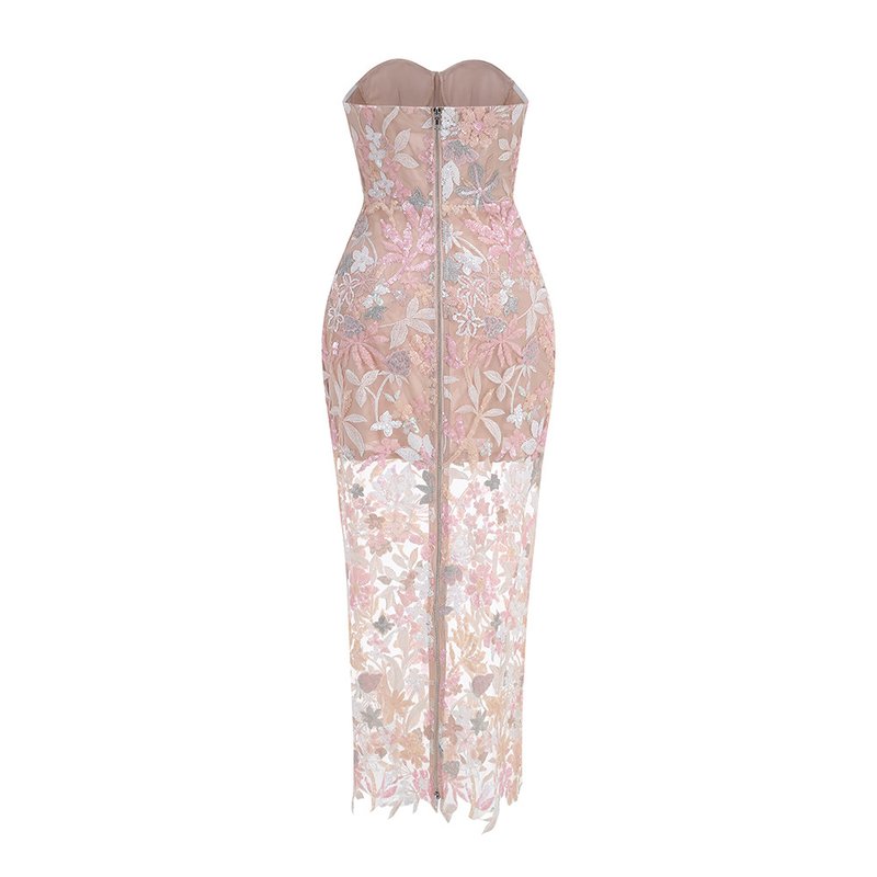 Strapless Embellished Floral Maxi Dress H6567