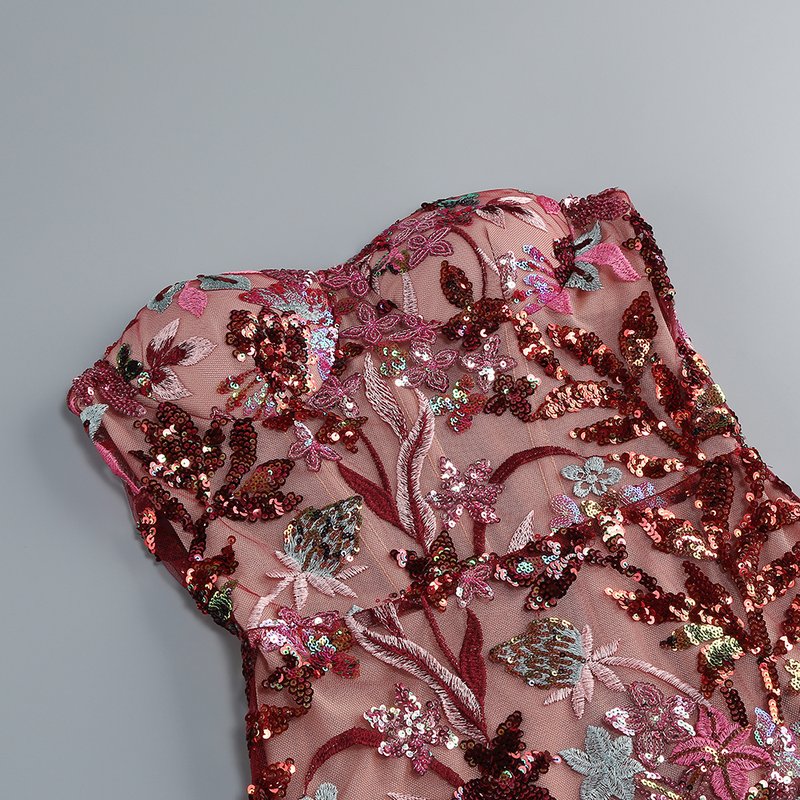 Strapless Embellished Floral Maxi Dress H6567