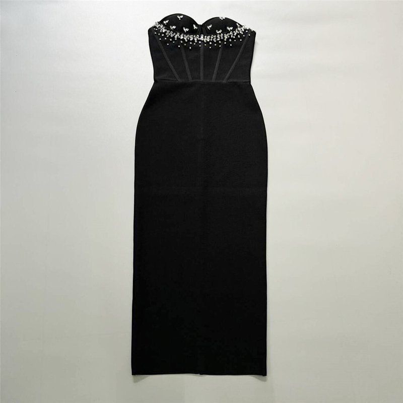 Strapless Embellished Heart Bodice Midi Dress H6483