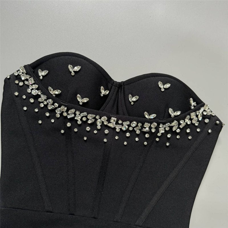 Strapless Embellished Heart Bodice Midi Dress H6483