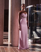 Strapless Embellished Pink Gown H6424