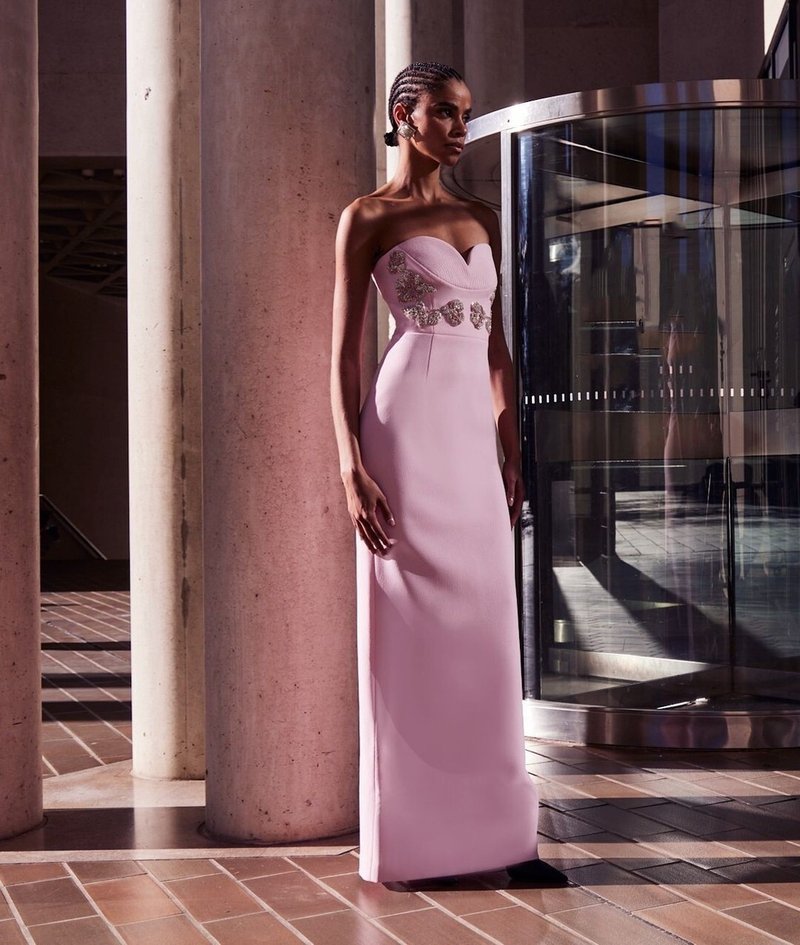 Strapless Embellished Pink Gown H6424