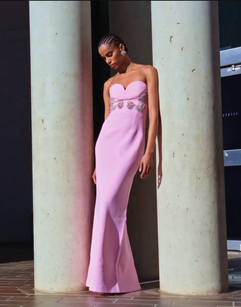 Strapless Embellished Pink Gown H6424