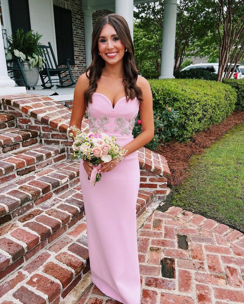 Strapless Embellished Pink Gown H6424