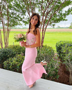 Strapless Embellished Pink Gown H6424
