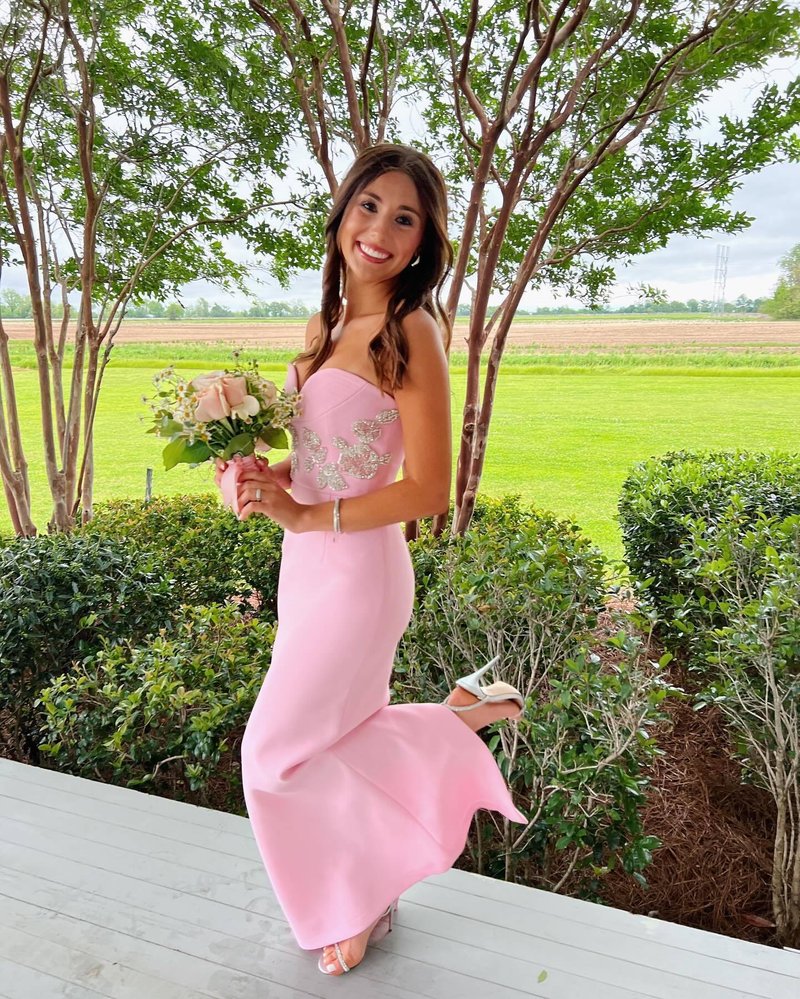 Strapless Embellished Pink Gown H6424