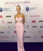 Strapless Embellished Pink Gown H6424
