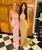 Strapless Embellished Pink Gown H6424