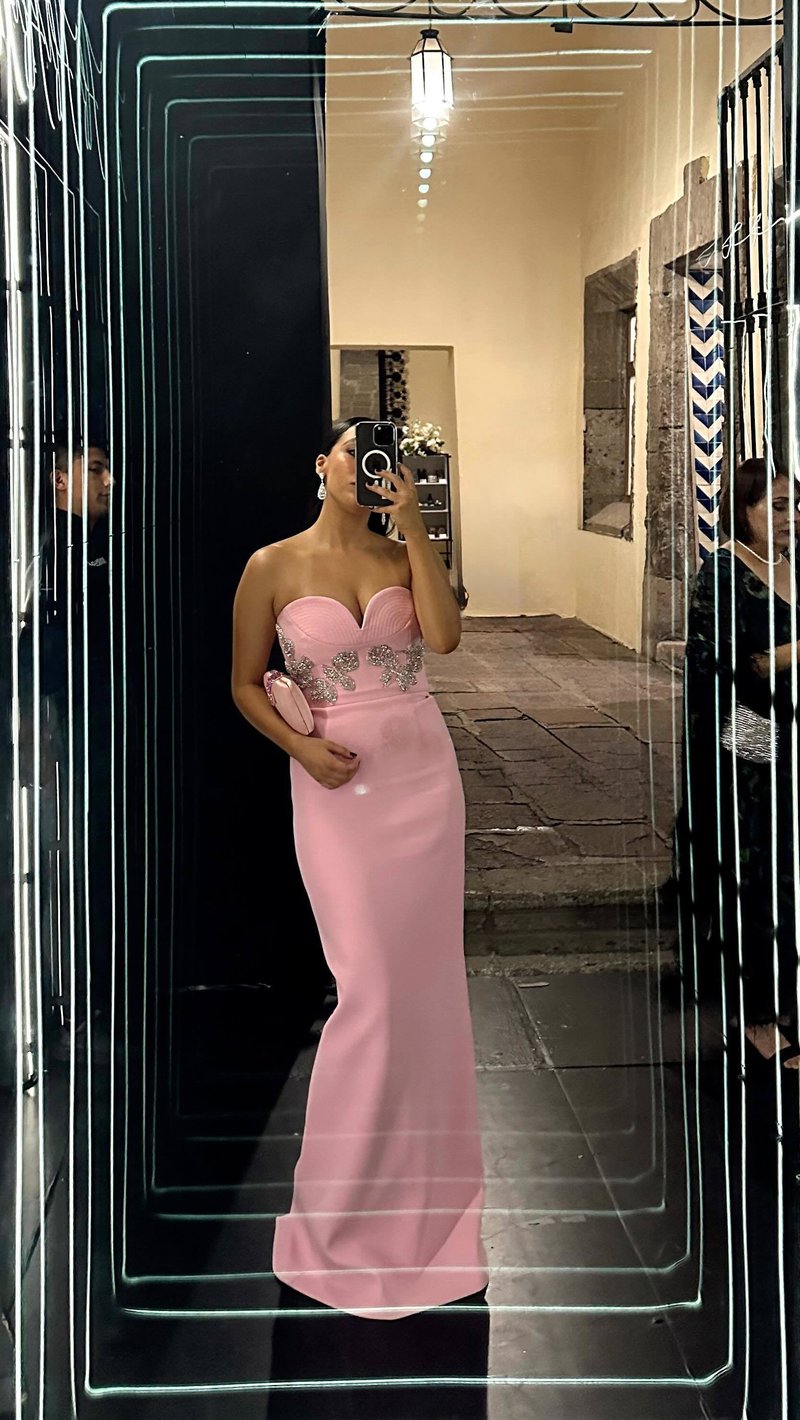 Strapless Embellished Pink Gown H6424