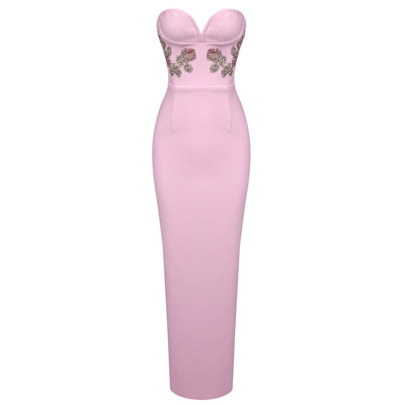 Strapless Embellished Pink Gown H6424