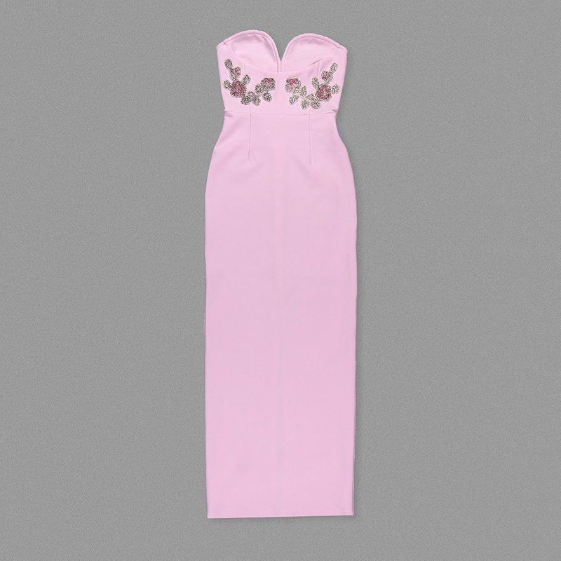 Strapless Embellished Pink Gown H6424