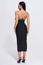 Strapless Embellished Ruffle Bandage Midi Dress H6249