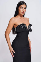 Strapless Embellished Ruffle Bandage Midi Dress H6249