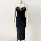 Strapless Embellished Ruffle Bandage Midi Dress H6249