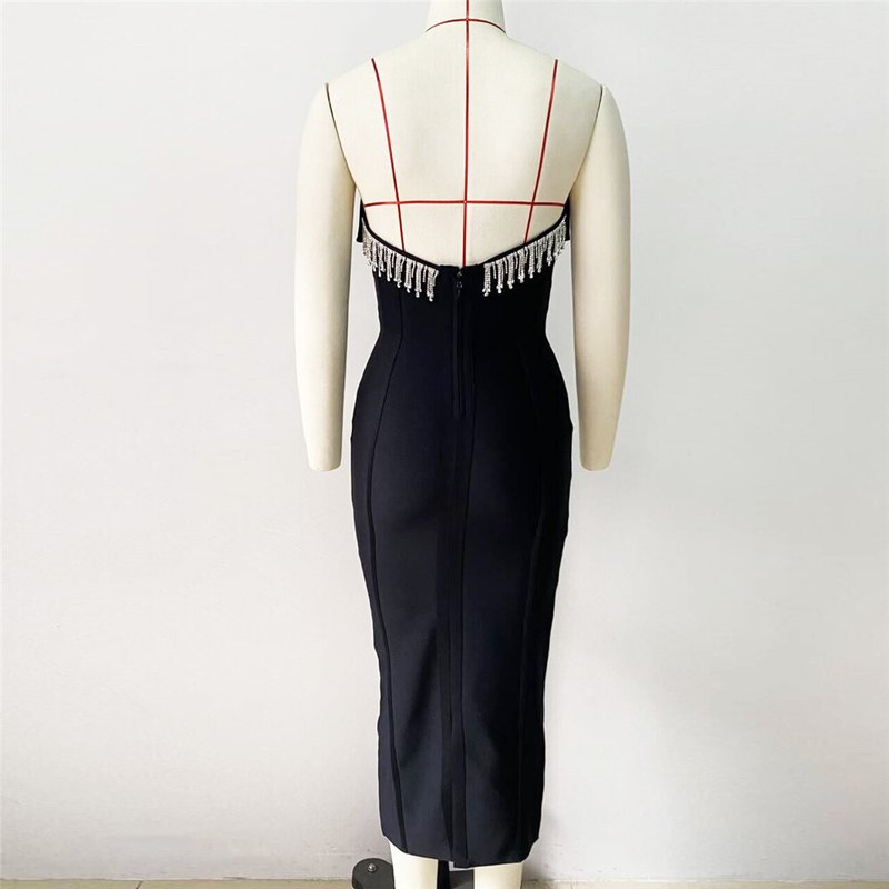 Strapless Embellished Ruffle Bandage Midi Dress H6249