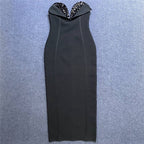 Strapless Embellished Ruffle Bandage Midi Dress H6249