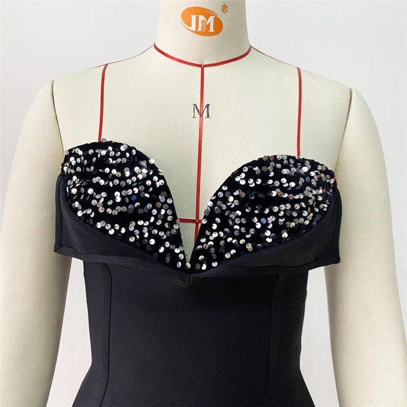 Strapless Embellished Ruffle Bandage Midi Dress H6249