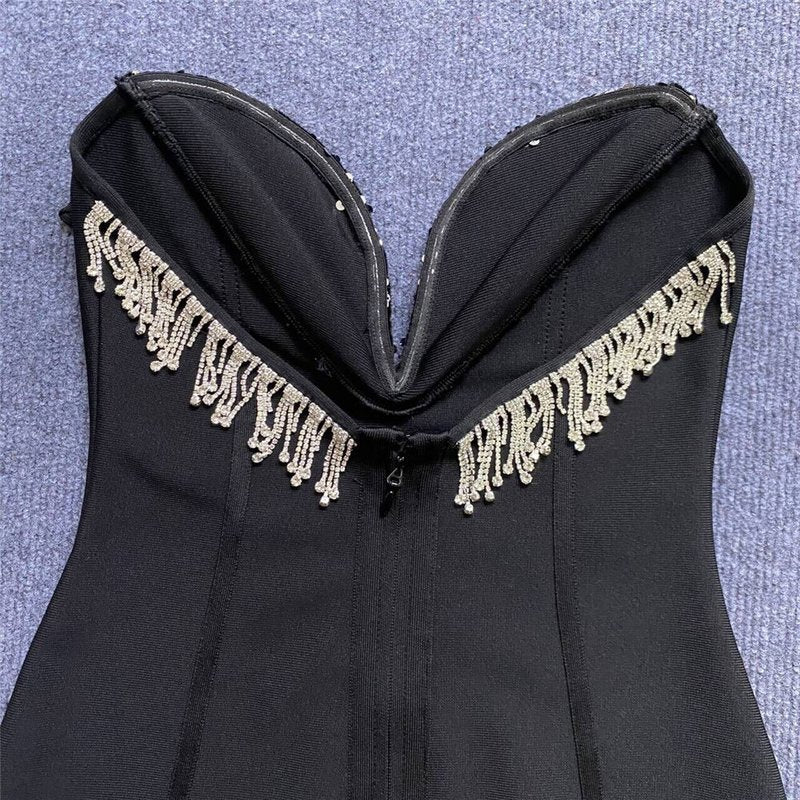 Strapless Embellished Ruffle Bandage Midi Dress H6249