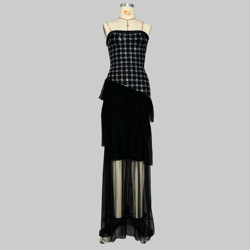 Strapless Embellished Tiered Tulle Gown H6649