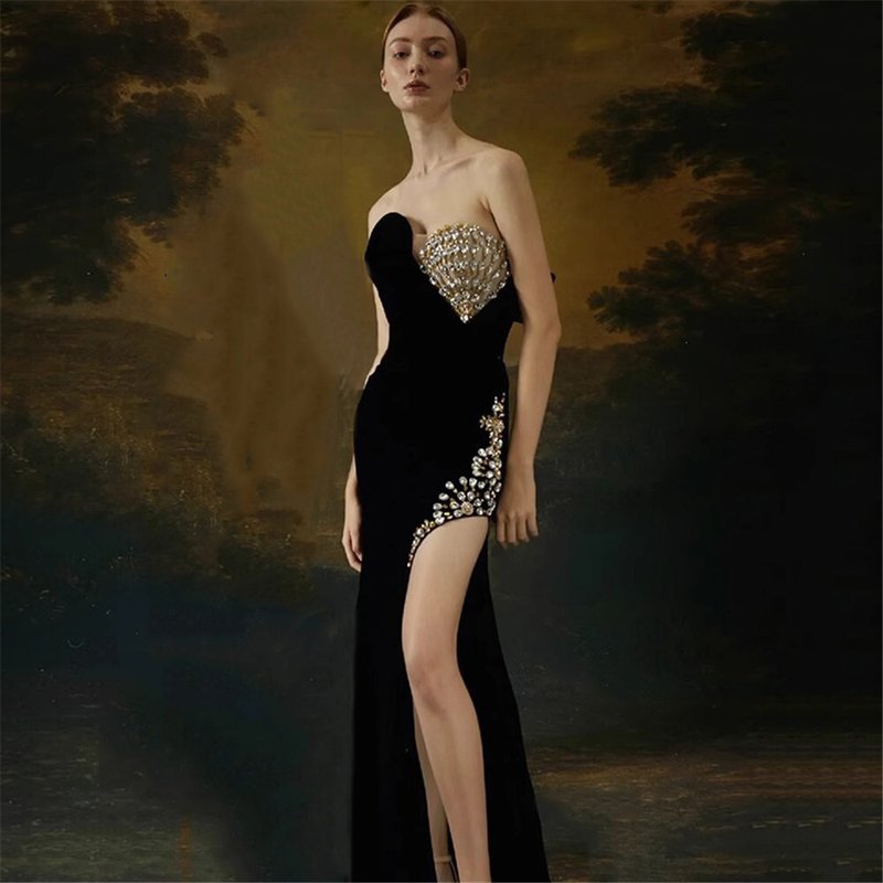 Strapless Embellished Velvet Gown H6658