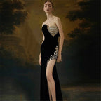 Strapless Embellished Velvet Gown H6658
