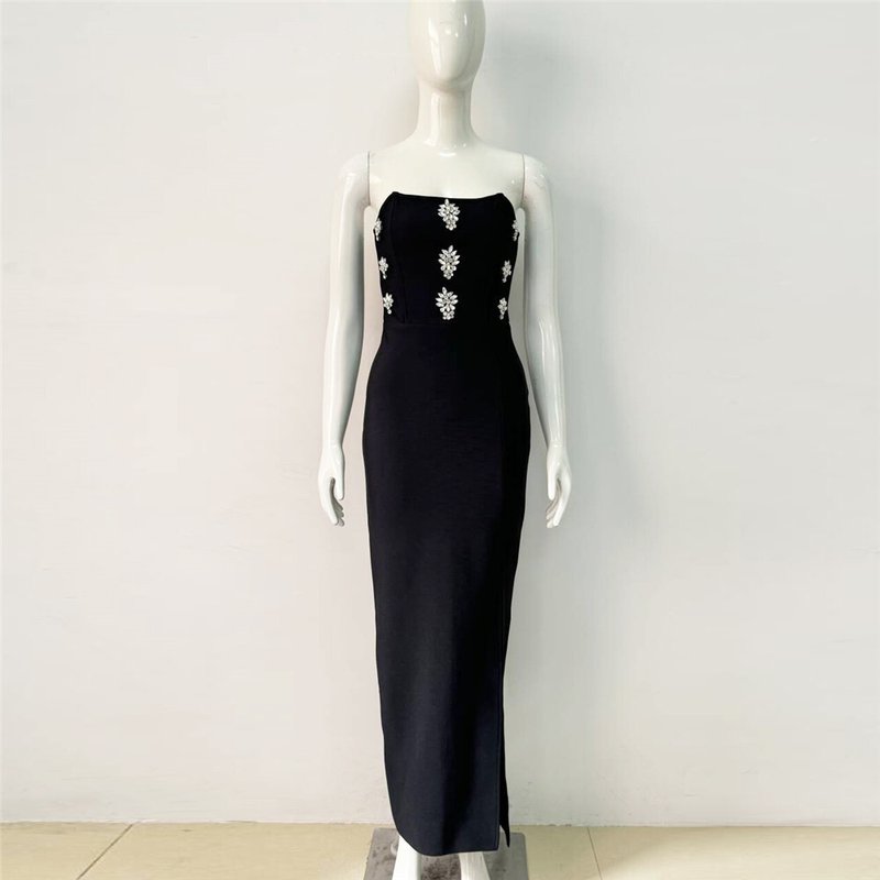 Strapless Embellished Velvet Maxi Dress H6449