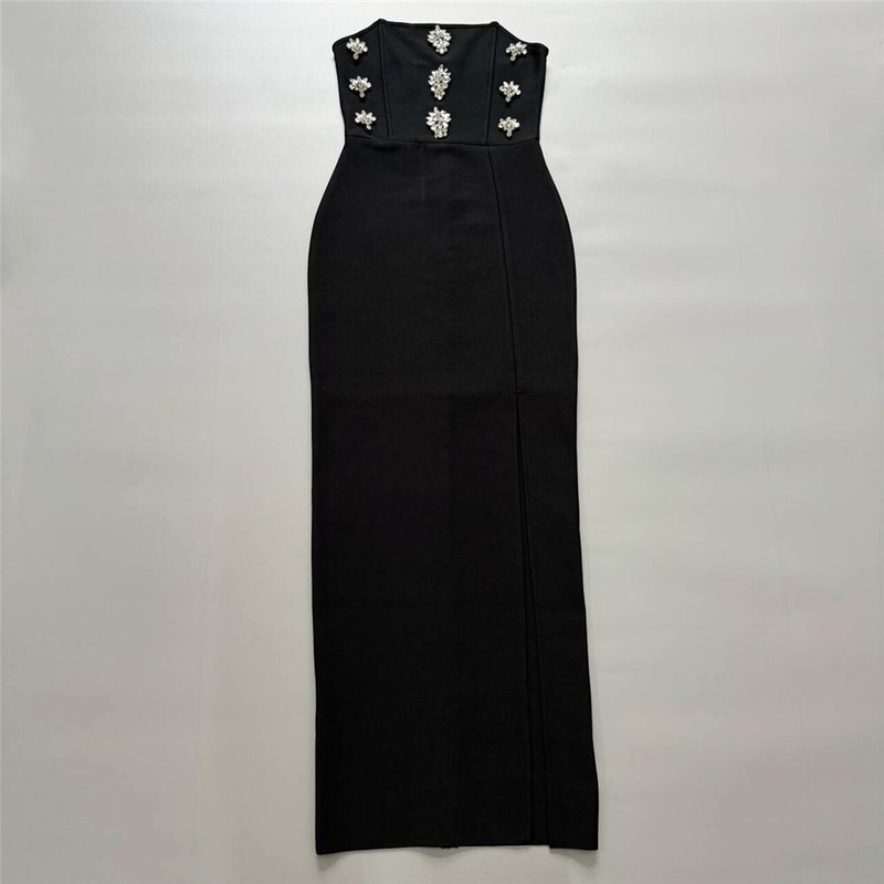 Strapless Embellished Velvet Maxi Dress H6449