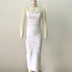 Strapless Embellished White Midi Dress H6247