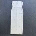 Strapless Embellished White Midi Dress H6247