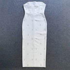 Strapless Embellished White Midi Dress H6247