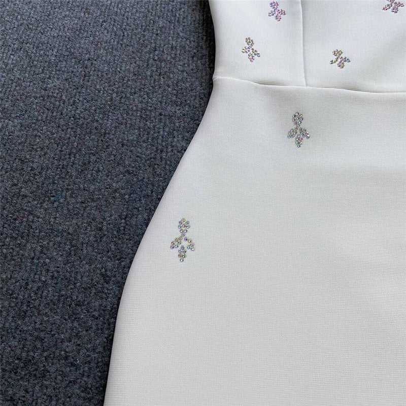 Strapless Embellished White Midi Dress H6247