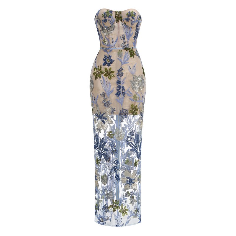 Strapless Embroidered Floral Maxi Dress H6762