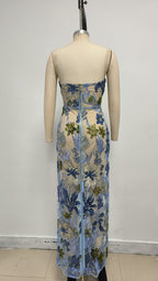 Strapless Embroidered Floral Maxi Dress H6762