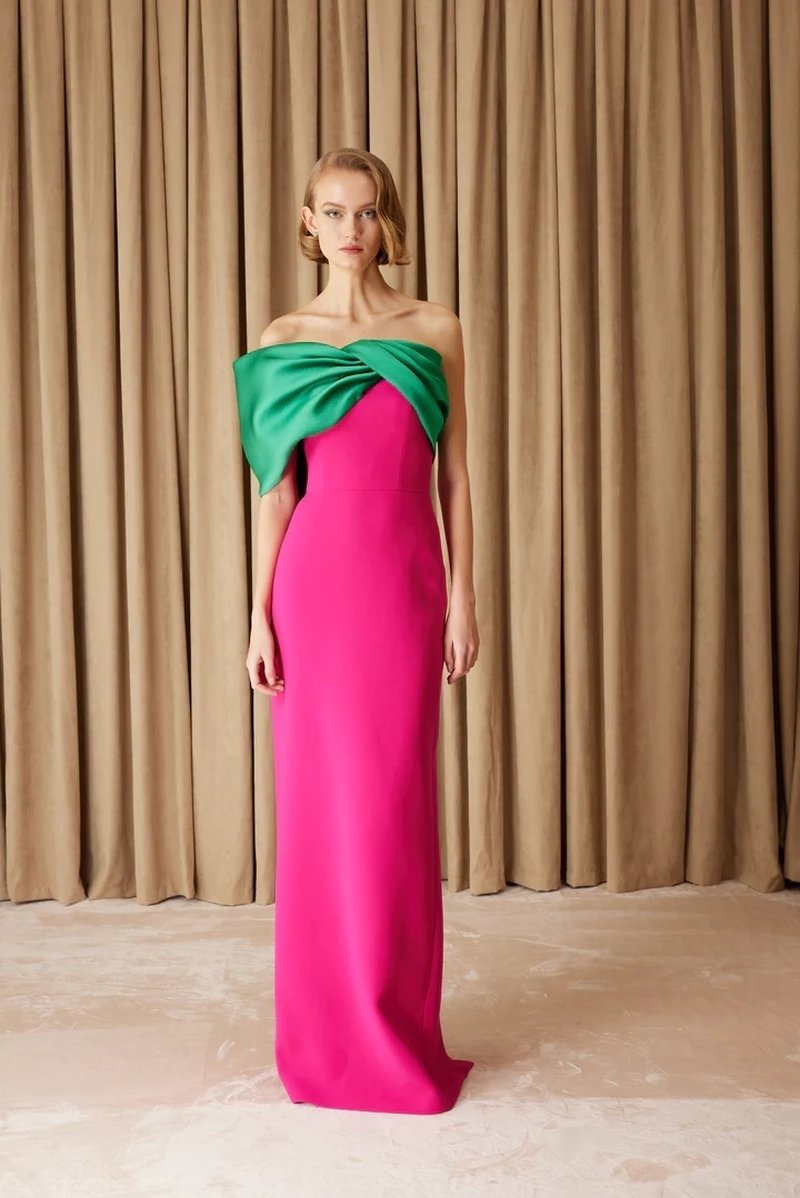 Strapless Emerald Pink Maxi Dress H7116