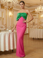 Strapless Emerald Pink Maxi Dress H7116