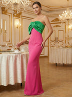 Strapless Emerald Pink Maxi Dress H7116