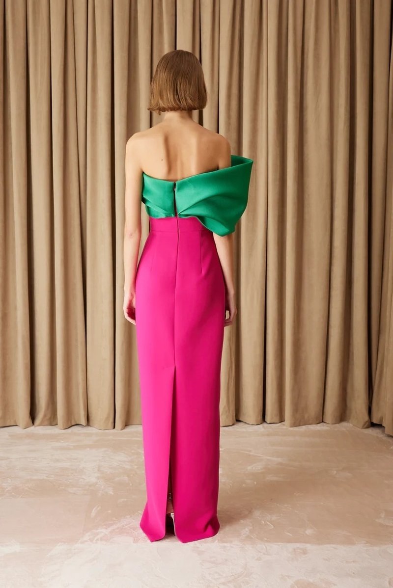 Strapless Emerald Pink Maxi Dress H7116