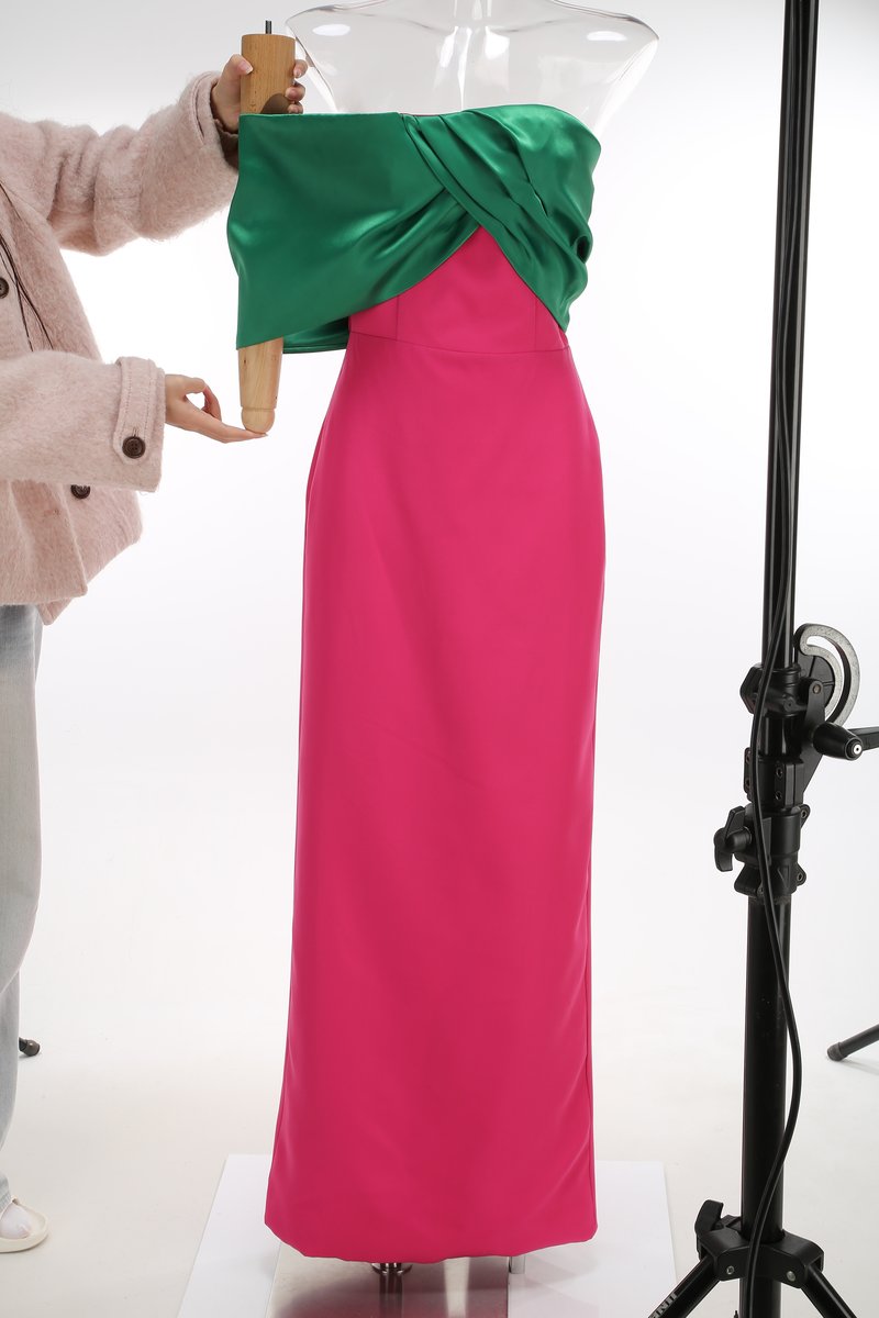 Strapless Emerald Pink Maxi Dress H7116