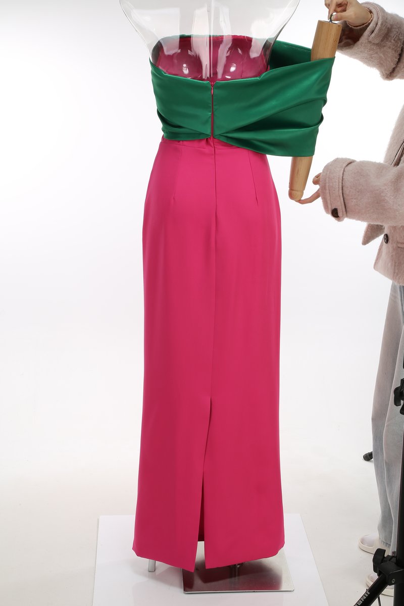 Strapless Emerald Pink Maxi Dress H7116