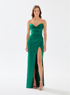 Strapless Emerald Satin Maxi Dress H6070