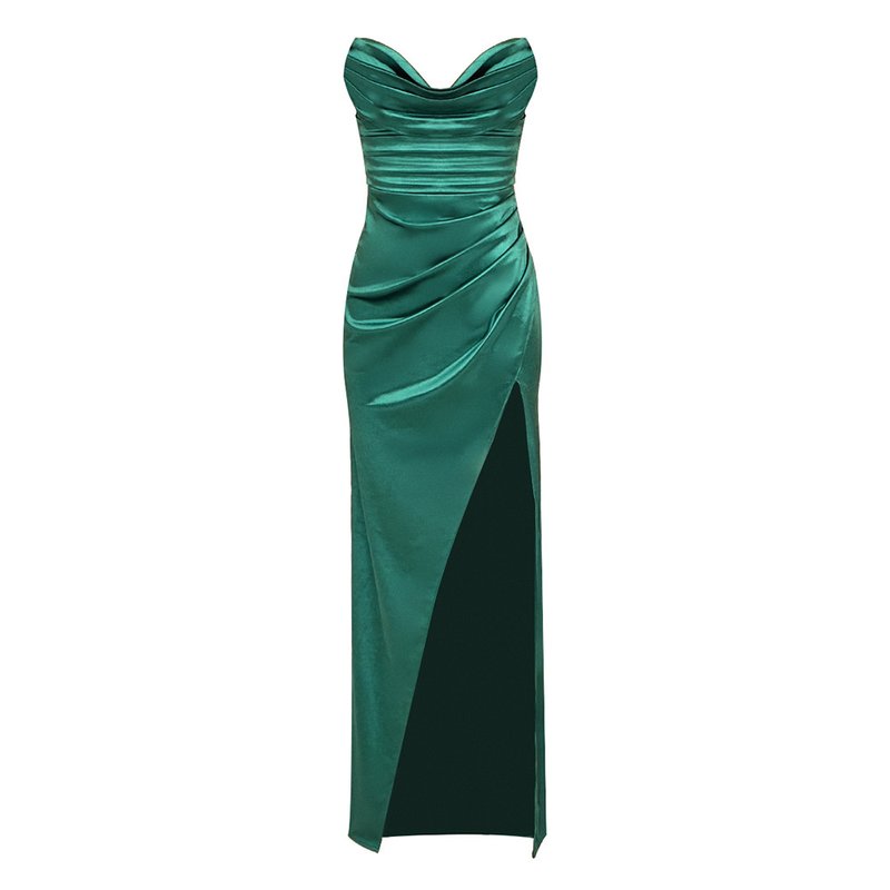 Strapless Emerald Satin Maxi Dress H6070