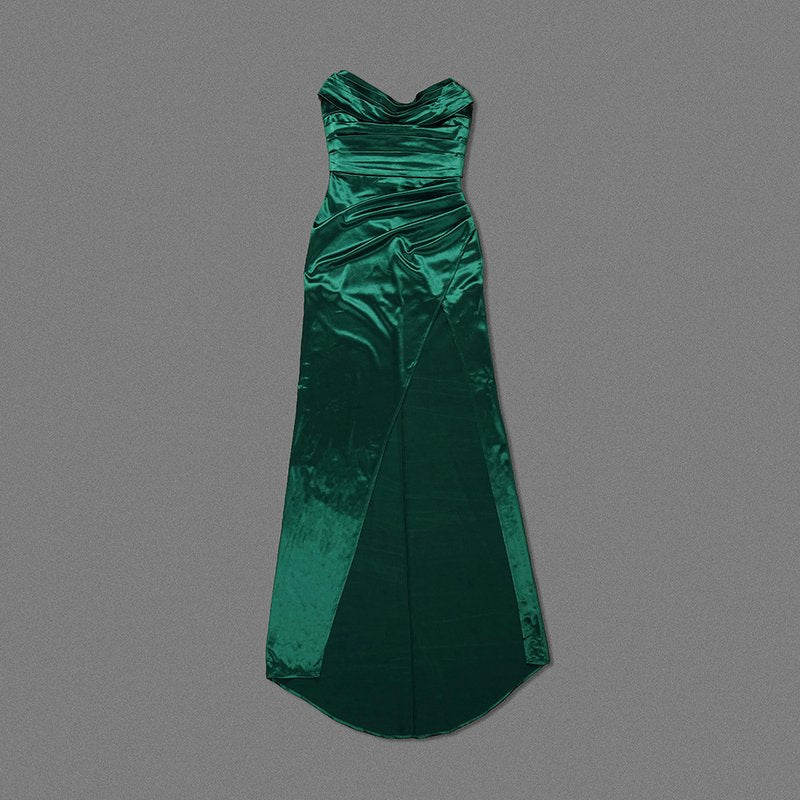 Strapless Emerald Satin Maxi Dress H6070
